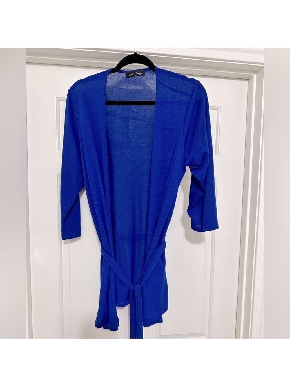 Ashley Stewart Open Cardigan Sweater With Tie Womens Size 14 Blue Stretch